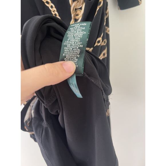 L AUREN RALPH LAUREN Black Gold Chain Link Jersey Dress Boat Neck bodycon sz 10 - Picture 10 of 11